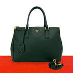 Prada Leather 2-Way Shoulder Bag Tote Green