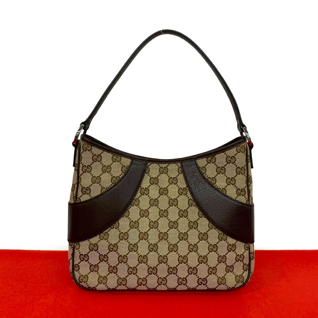 Gucci GG Pattern Canvas Leather Shoulder Bag Mini Tote Brown