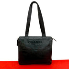 Chanel Logo Caviar Leather Tote Shoulder Bag Black
