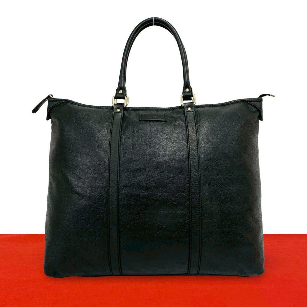 Gucci Guccissima GG All Over Patter Leather Tote Boston Bag Black