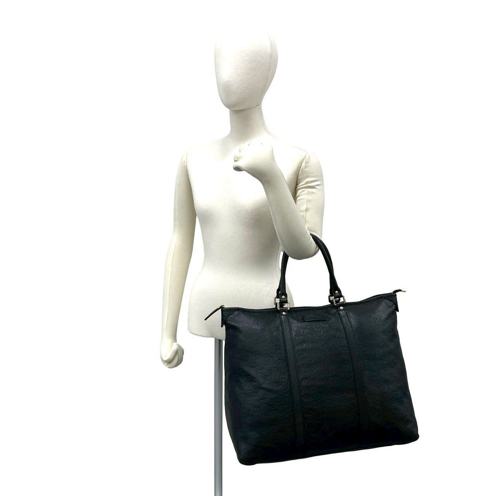 Gucci Guccissima GG All Over Patter Leather Tote Boston Bag Black — view 2