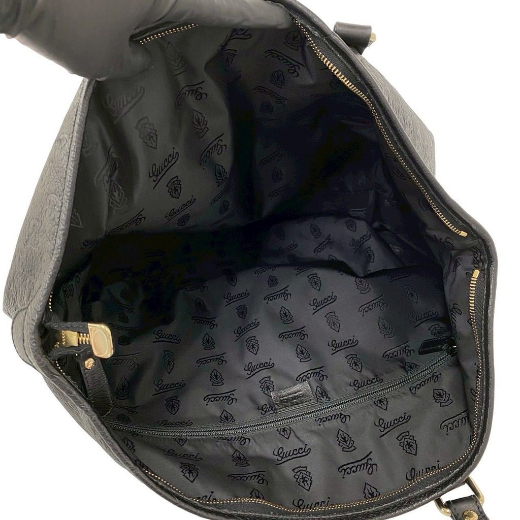 Gucci Guccissima GG All Over Patter Leather Tote Boston Bag Black — view 9