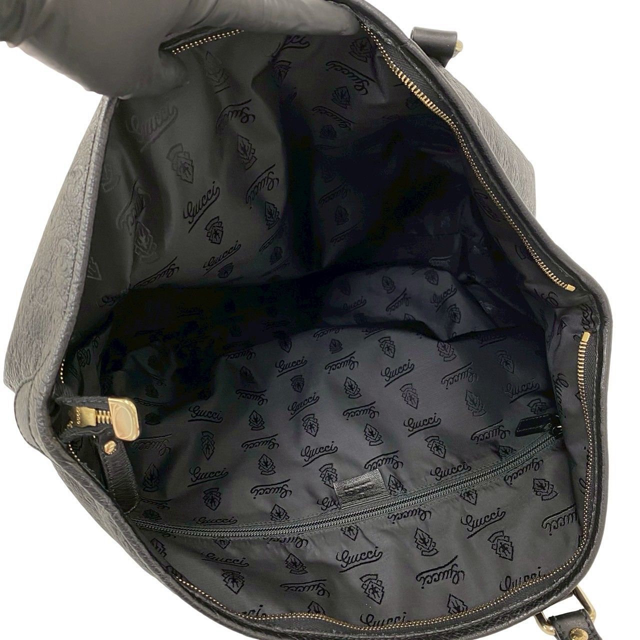Gucci Guccissima GG All Over Patter Leather Tote Boston Bag Black — view 9