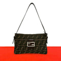 Fendi FF Logo Zucca Canvas Leather Shoulder Bag Brown