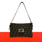 Fendi FF Logo Zucca Canvas Leather Shoulder Bag Brown