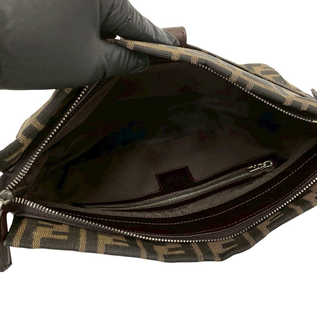 Fendi FF Logo Zucca Canvas Leather Shoulder Bag Brown — view 9