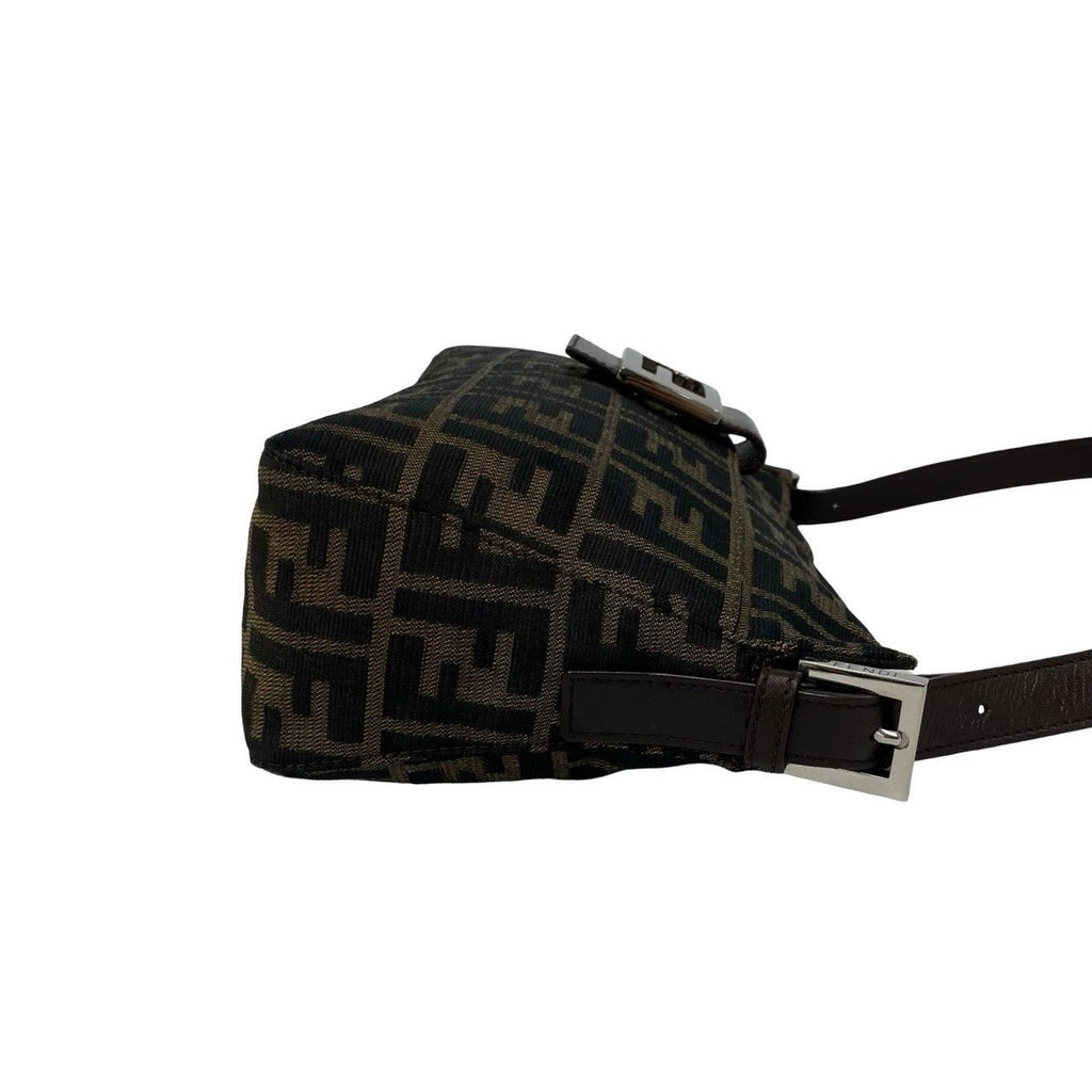 Fendi FF Logo Zucca Canvas Leather Shoulder Bag Brown — view 6