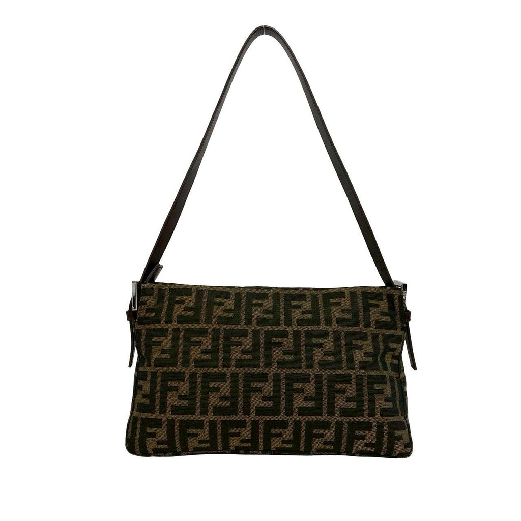 Fendi FF Logo Zucca Canvas Leather Shoulder Bag Brown — view 3