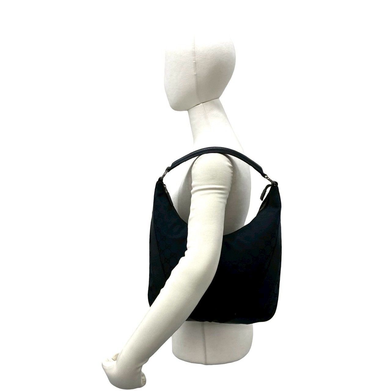 Gucci GG All Over Pattern Canvas Leather Shoulder Bag Tote Black — view 2