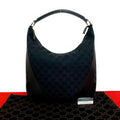 Gucci GG All Over Pattern Canvas Leather Shoulder Bag Tote Black