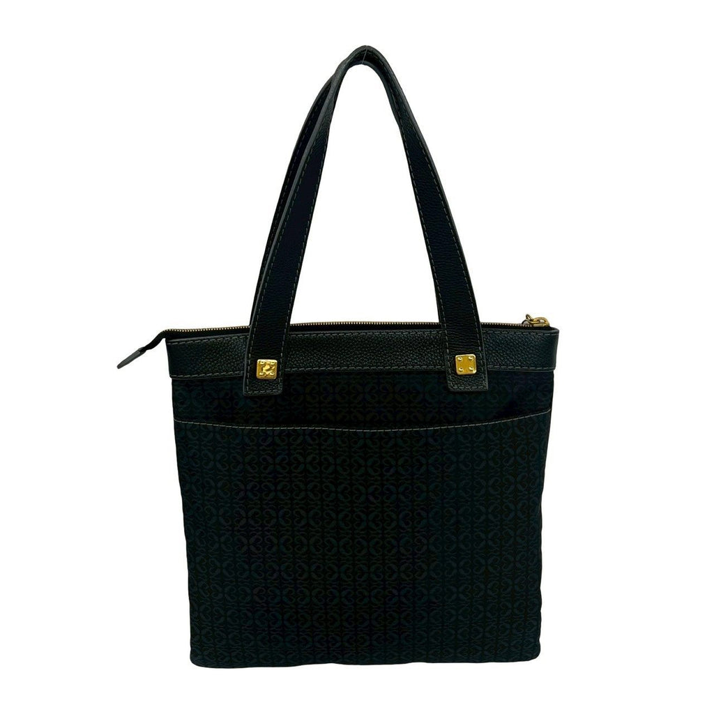 Loewe Anagram All Over Pattern Canvas Leather Tote Business Handbag Black