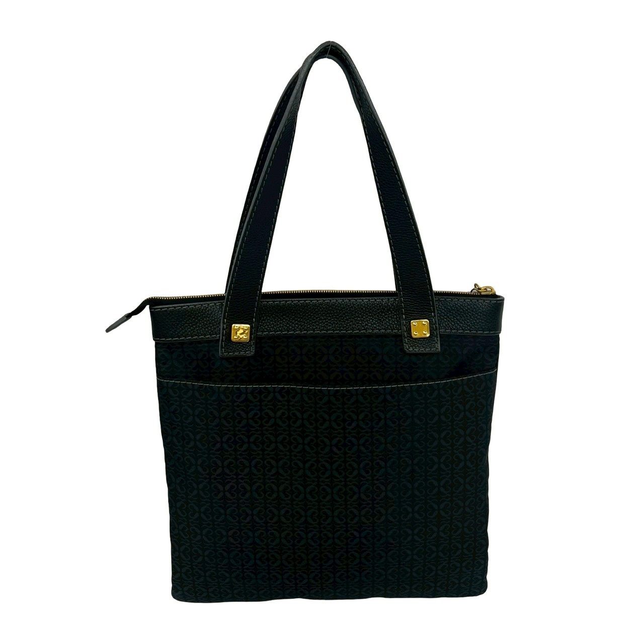 Loewe Anagram All Over Pattern Canvas Leather Tote Business Handbag Black