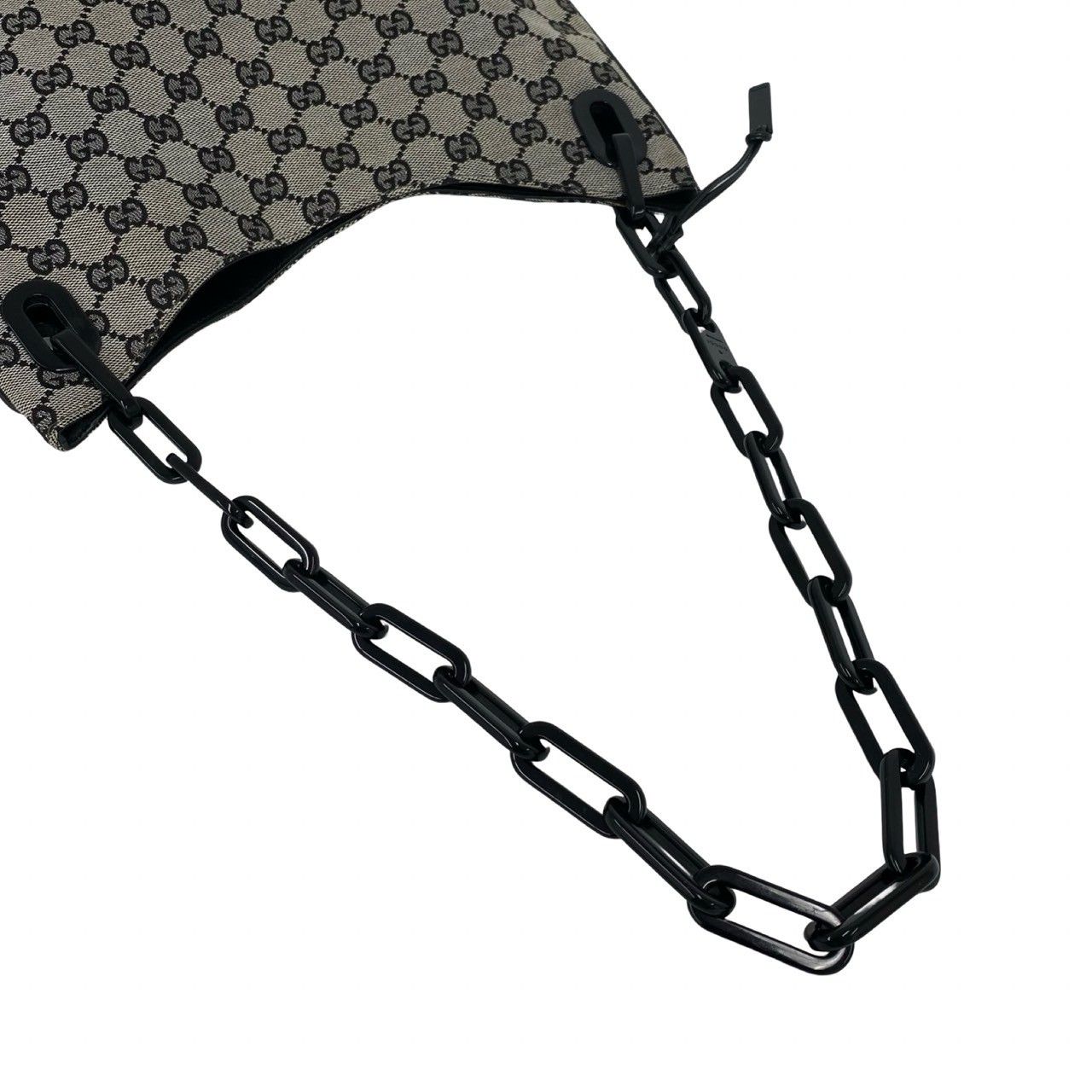 Gucci GG Logo Pattern Canvas Leather Chain Shoulder Bag Gray — view 4