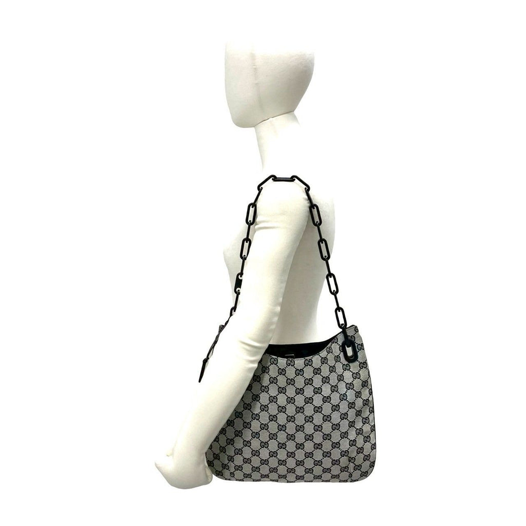 Gucci GG Logo Pattern Canvas Leather Chain Shoulder Bag Gray — view 2