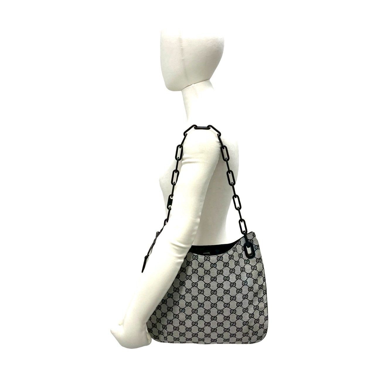 Gucci GG Logo Pattern Canvas Leather Chain Shoulder Bag Gray — view 2