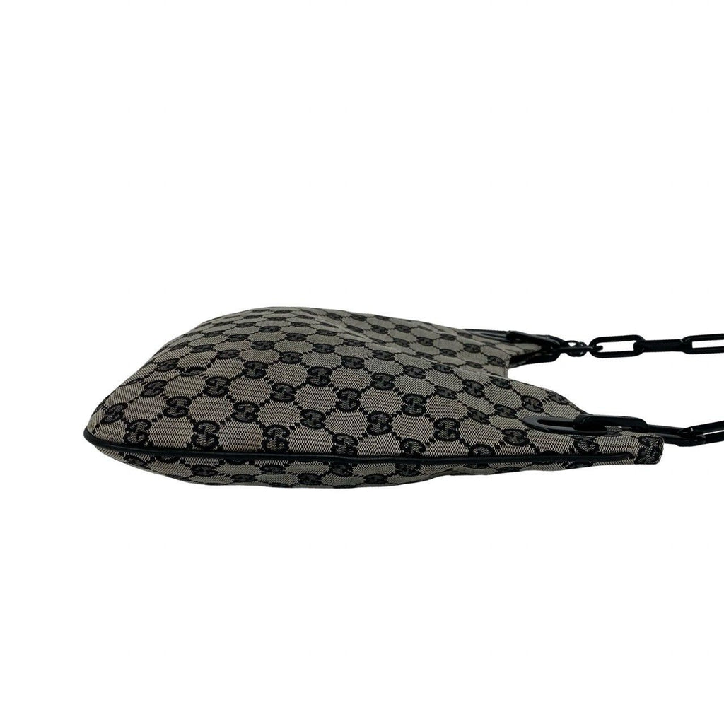 Gucci GG Logo Pattern Canvas Leather Chain Shoulder Bag Gray — view 6