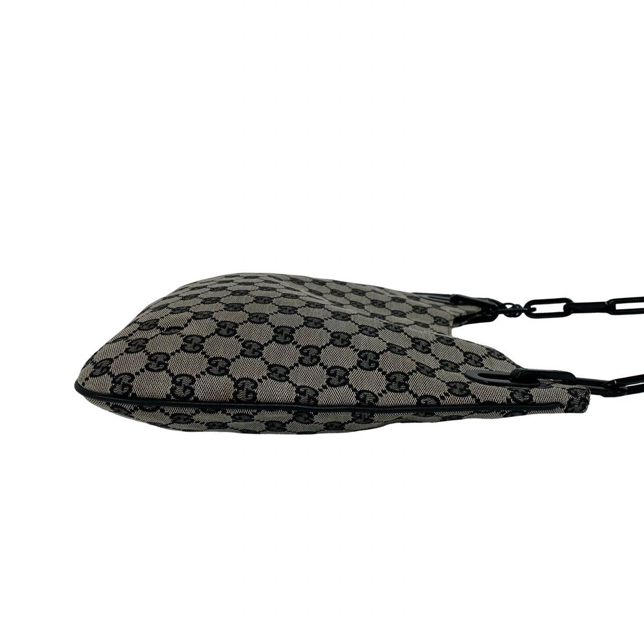 Gucci GG Logo Pattern Canvas Leather Chain Shoulder Bag Gray — view 6