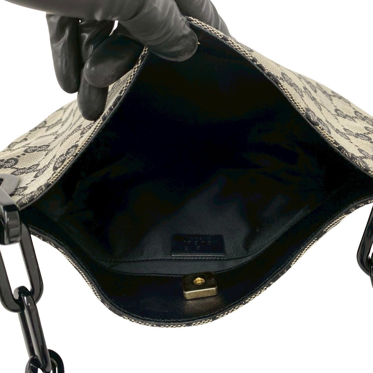Gucci GG Logo Pattern Canvas Leather Chain Shoulder Bag Gray — view 9