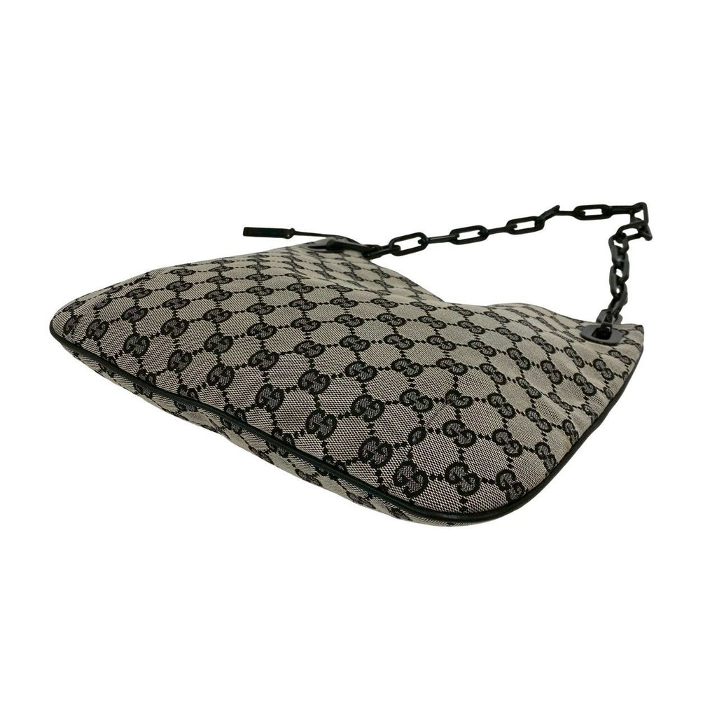 Gucci GG Logo Pattern Canvas Leather Chain Shoulder Bag Gray — view 8