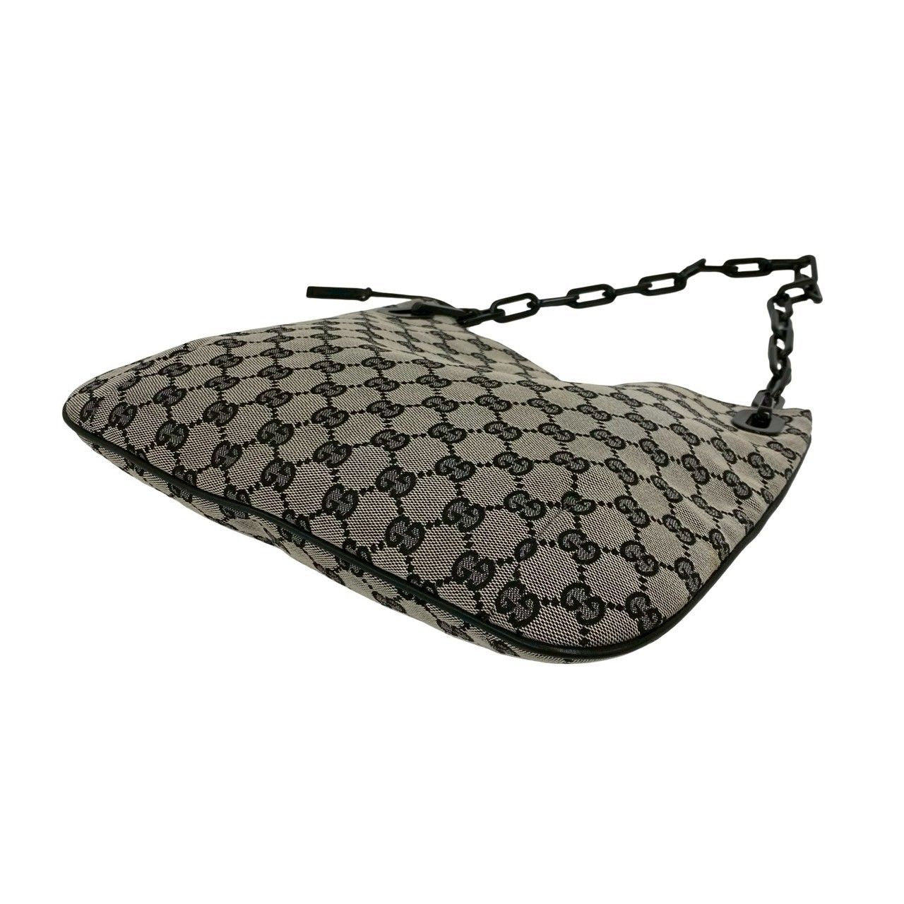 Gucci GG Logo Pattern Canvas Leather Chain Shoulder Bag Gray — view 8