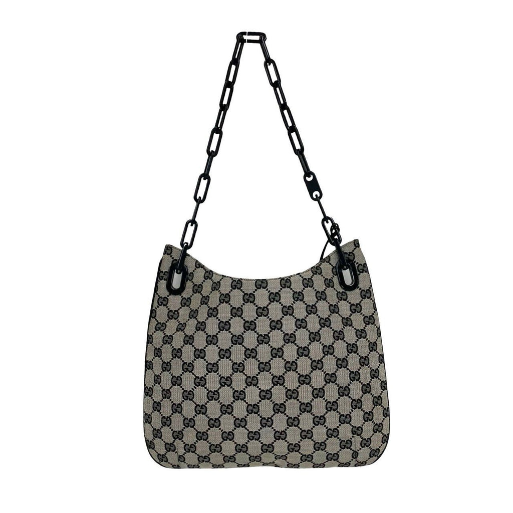 Gucci GG Logo Pattern Canvas Leather Chain Shoulder Bag Gray — view 3