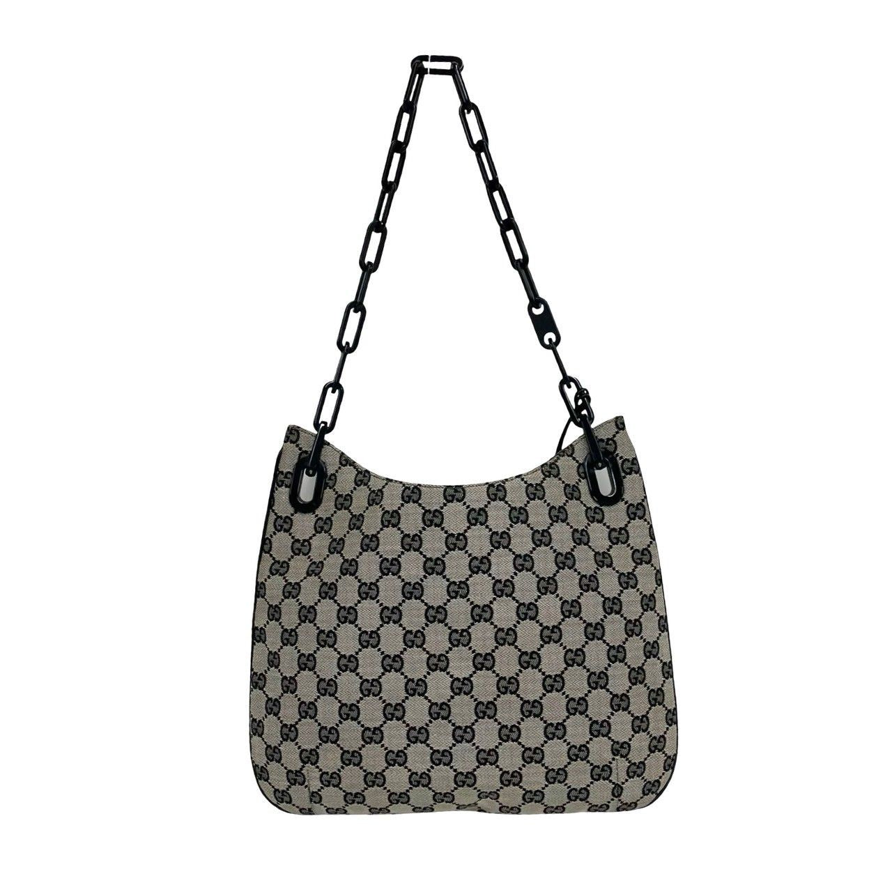 Gucci GG Logo Pattern Canvas Leather Chain Shoulder Bag Gray — view 3