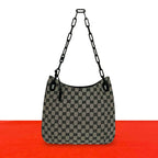 Gucci GG Logo Pattern Canvas Leather Chain Shoulder Bag Gray