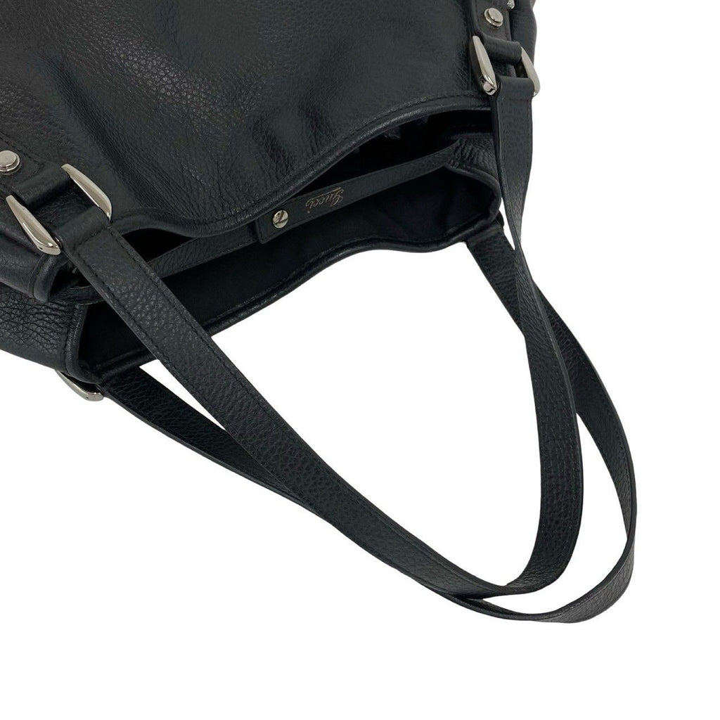 Gucci Log Leather Tote Shoulder Bag Black — view 4