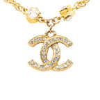 Chanel CC Logo Vintage Chain Pendant Gold Plated Rhinestone