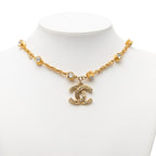 Chanel CC Logo Vintage Chain Pendant Gold Plated Rhinestone