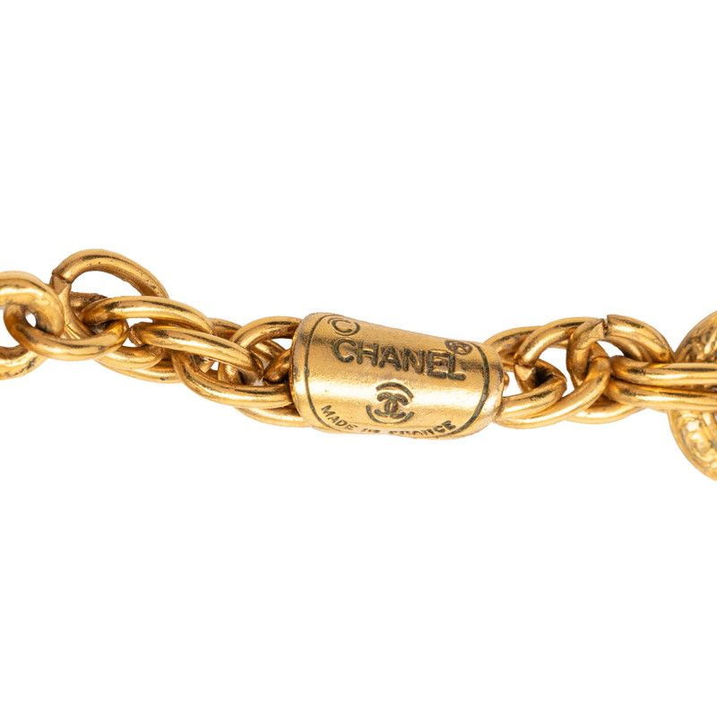 Chanel CC Logo Vintage Chain Pendant Gold Plated Rhinestone