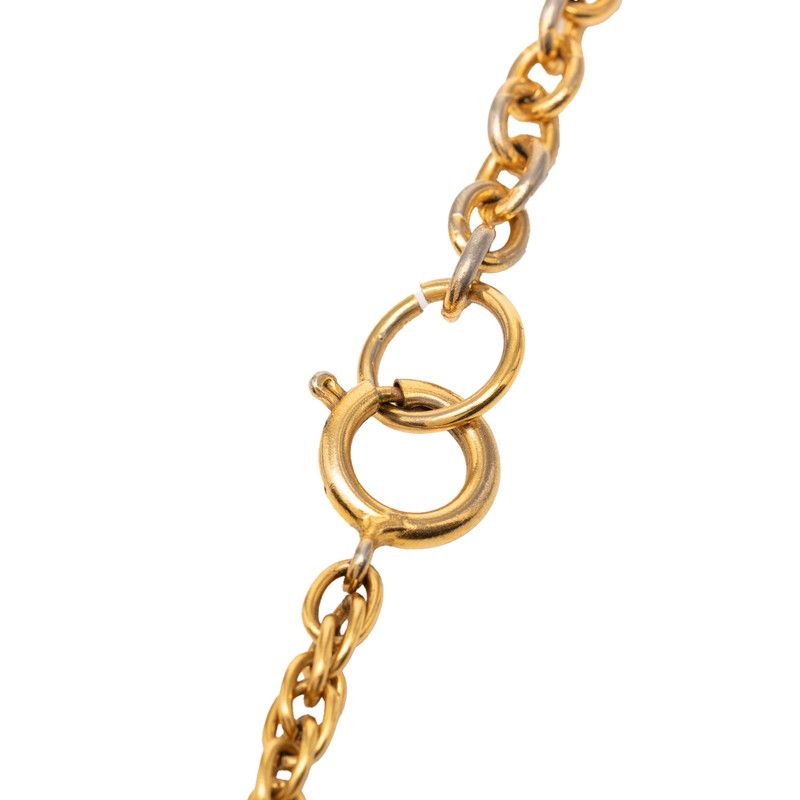 Chanel CC Logo Vintage Chain Pendant Gold Plated Rhinestone
