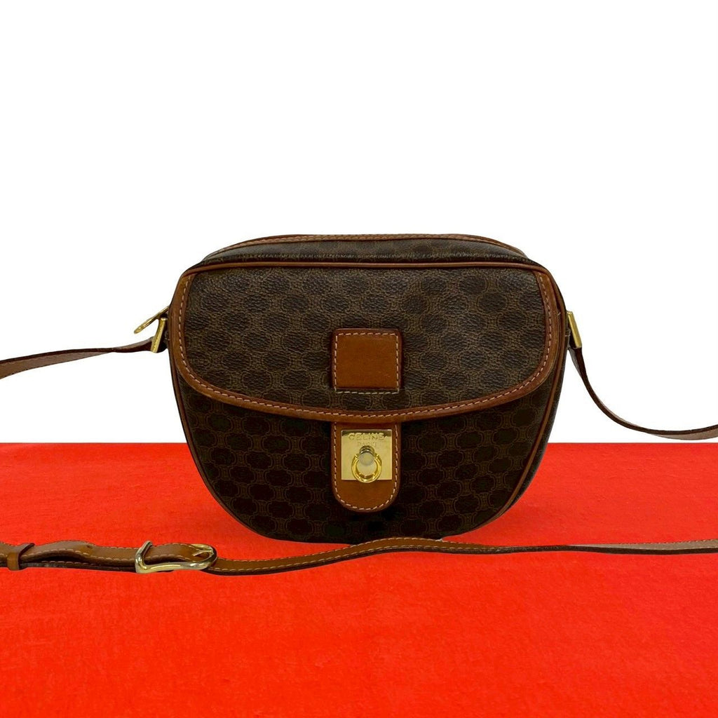 Celine Vintage Macadam Blason Triomphe Logo Leather Mini Shoulder Bag Pochette