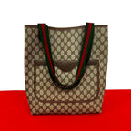 Gucci Vintage Sherry Line GG Logo Leather Tote Brown