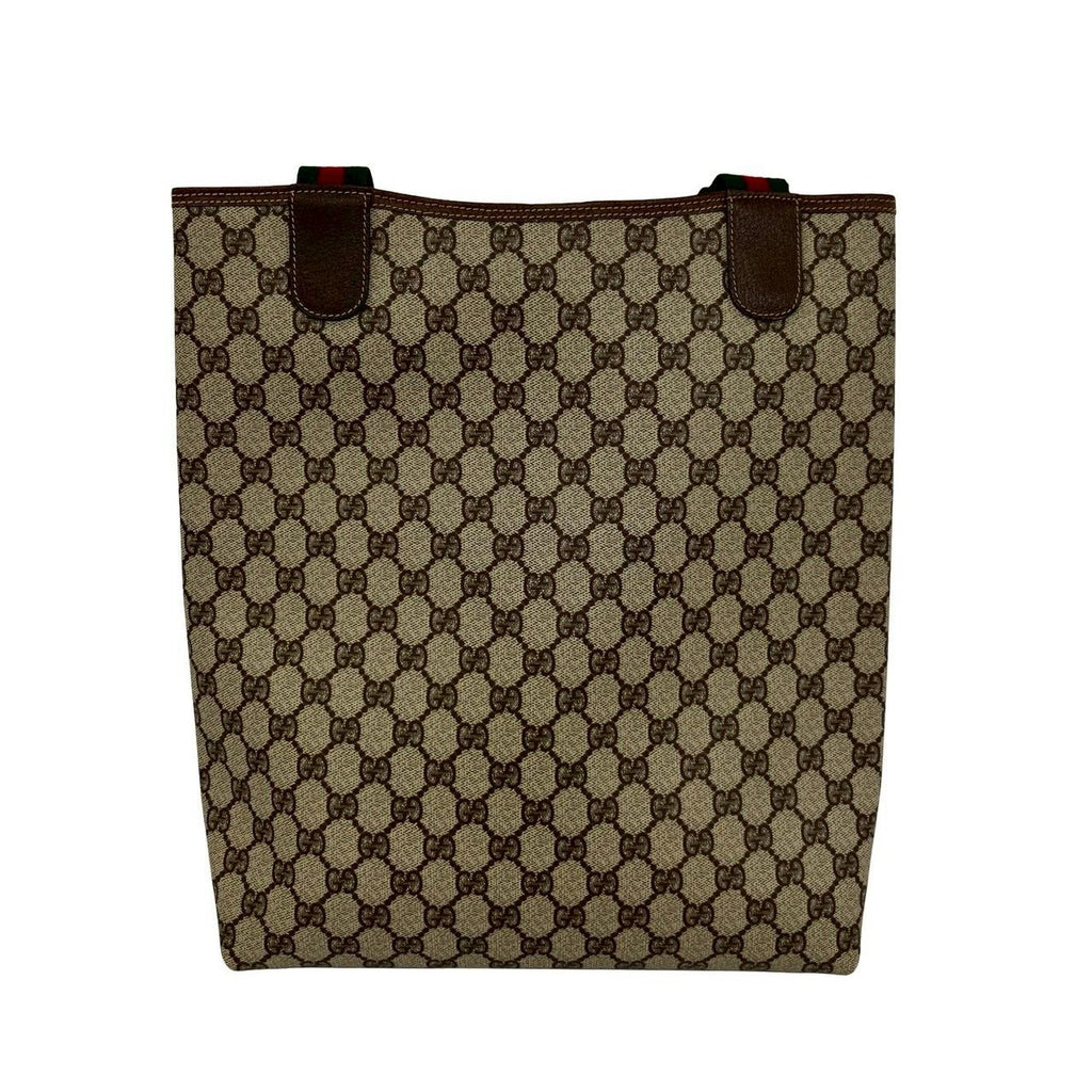 Gucci Vintage Sherry Line GG Logo Leather Tote Brown — view 3