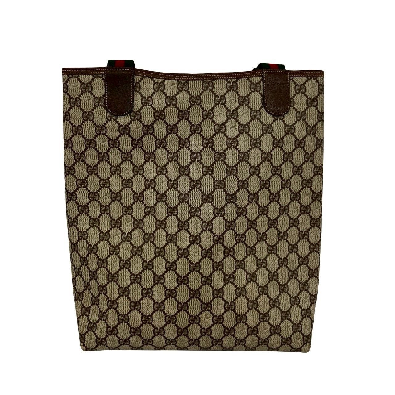 Gucci Vintage Sherry Line GG Logo Leather Tote Brown — view 3