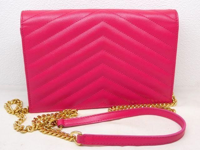 Saint Laurent YSL Cassandra Chain Wallet Pink Gold Shoulder — view 2