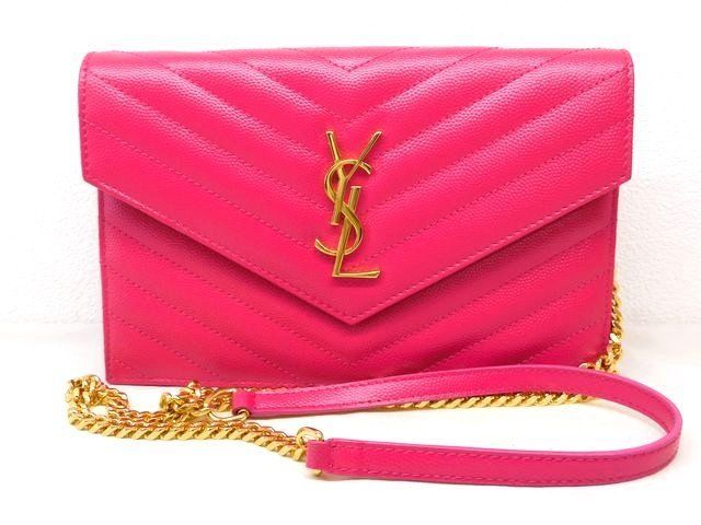 Saint Laurent YSL Cassandra Chain Wallet Pink Gold Shoulder