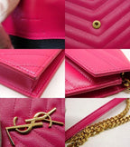 Saint Laurent YSL Cassandra Chain Wallet Pink Gold Shoulder — view 6