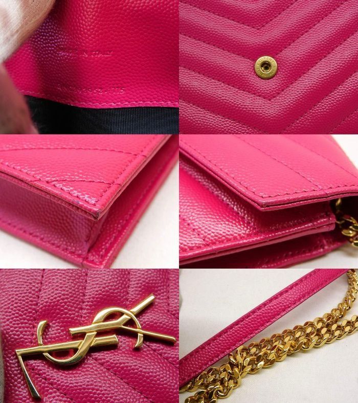 Saint Laurent YSL Cassandra Chain Wallet Pink Gold Shoulder — view 6