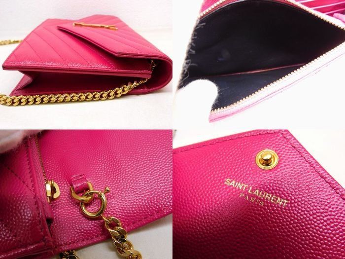 Saint Laurent YSL Cassandra Chain Wallet Pink Gold Shoulder — view 5