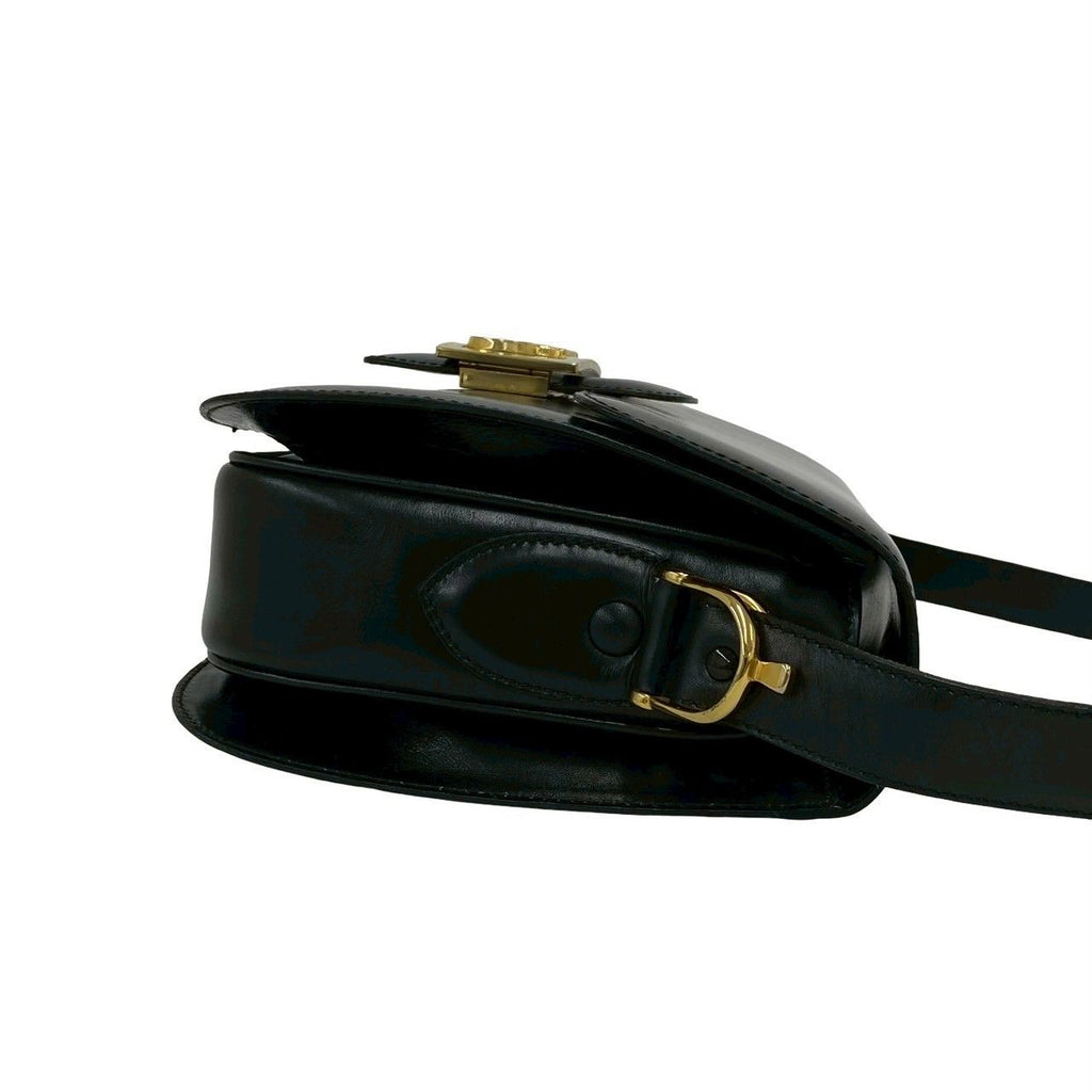 Celine Vintage Carriage Leather Mini Shoulder Bag Crossbody Pochette Black — view 6