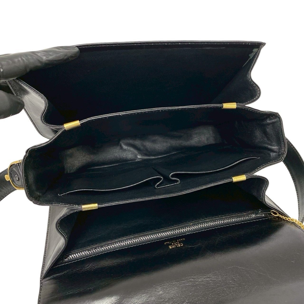 Celine Vintage Carriage Leather Mini Shoulder Bag Crossbody Pochette Black — view 9