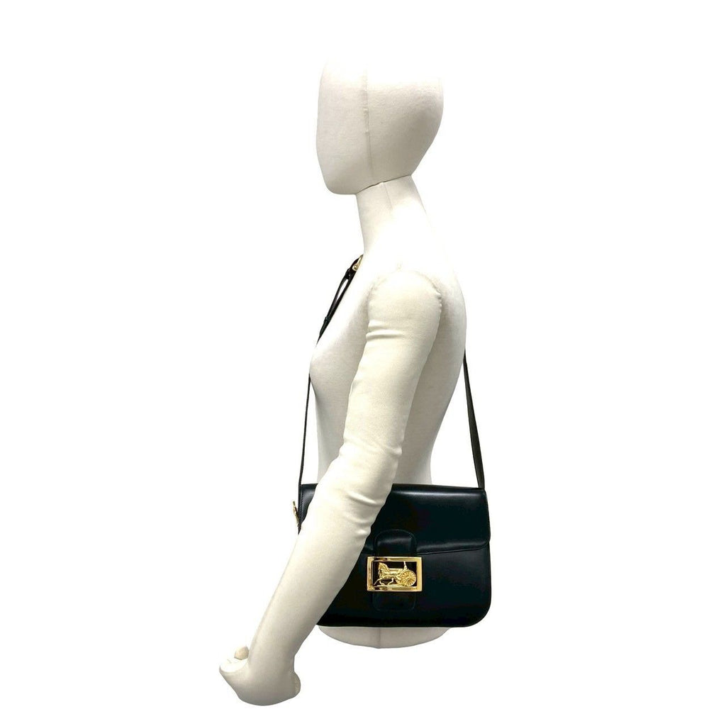 Celine Vintage Carriage Leather Mini Shoulder Bag Crossbody Pochette Black — view 2