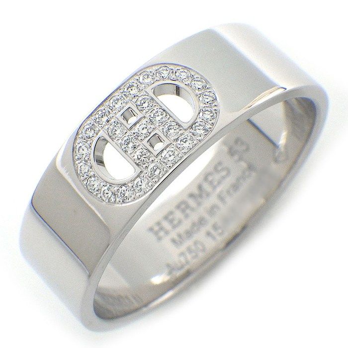 Hermes Ring D'ancre PM Points Diamond Total 18k White Gold