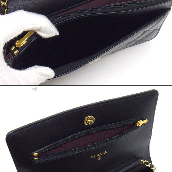 Chanel Shoulder Bag Quilted Classic Chain Wallet Onwards Black Lambskin — view 6