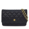 Chanel Shoulder Bag Quilted Classic Chain Wallet Black Caviar Leather Gold