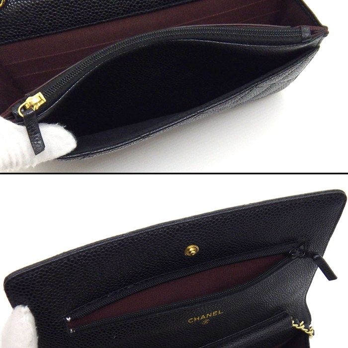 Chanel Shoulder Bag Quilted Classic Chain Wallet Black Caviar Leather Gold — view 6