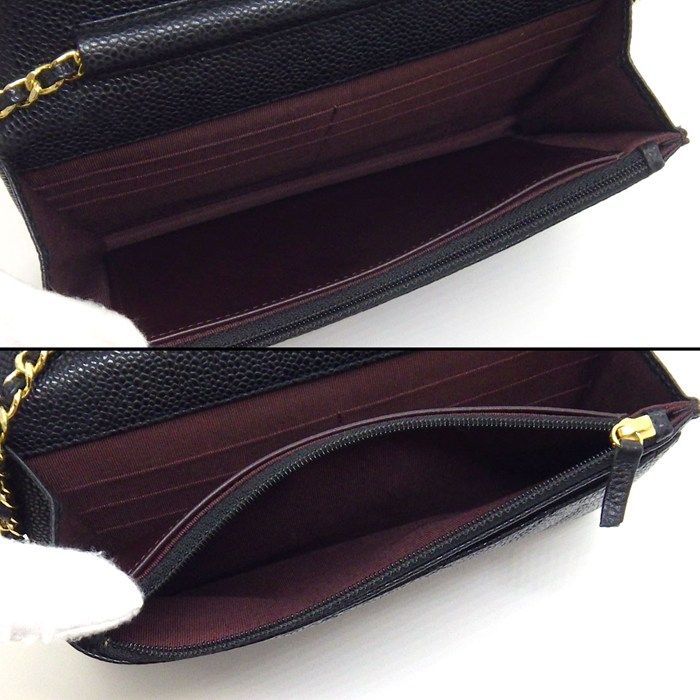 Chanel Shoulder Bag Quilted Classic Chain Wallet Black Caviar Leather Gold — view 5