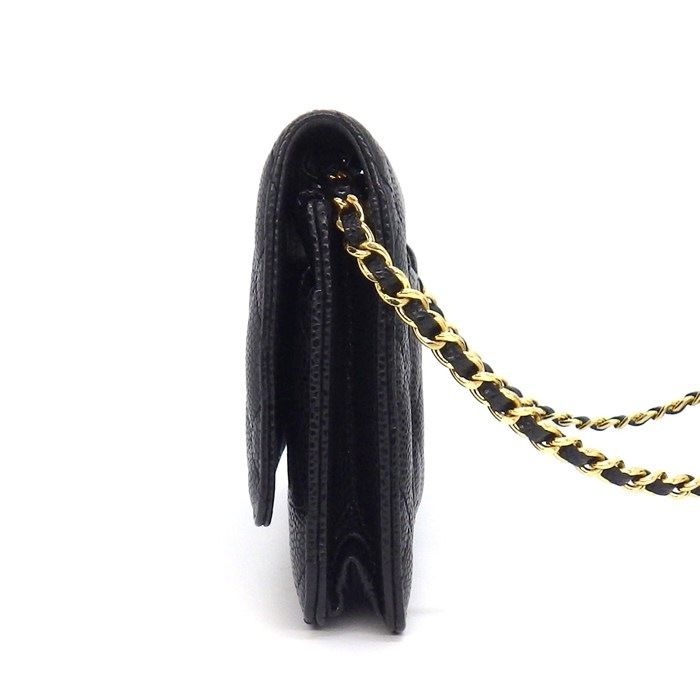 Chanel Shoulder Bag Quilted Classic Chain Wallet Black Caviar Leather Gold — view 3